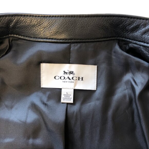 Coach Leather Racer Jacket F86594 BLACK LARGE - Picture 6 of 10